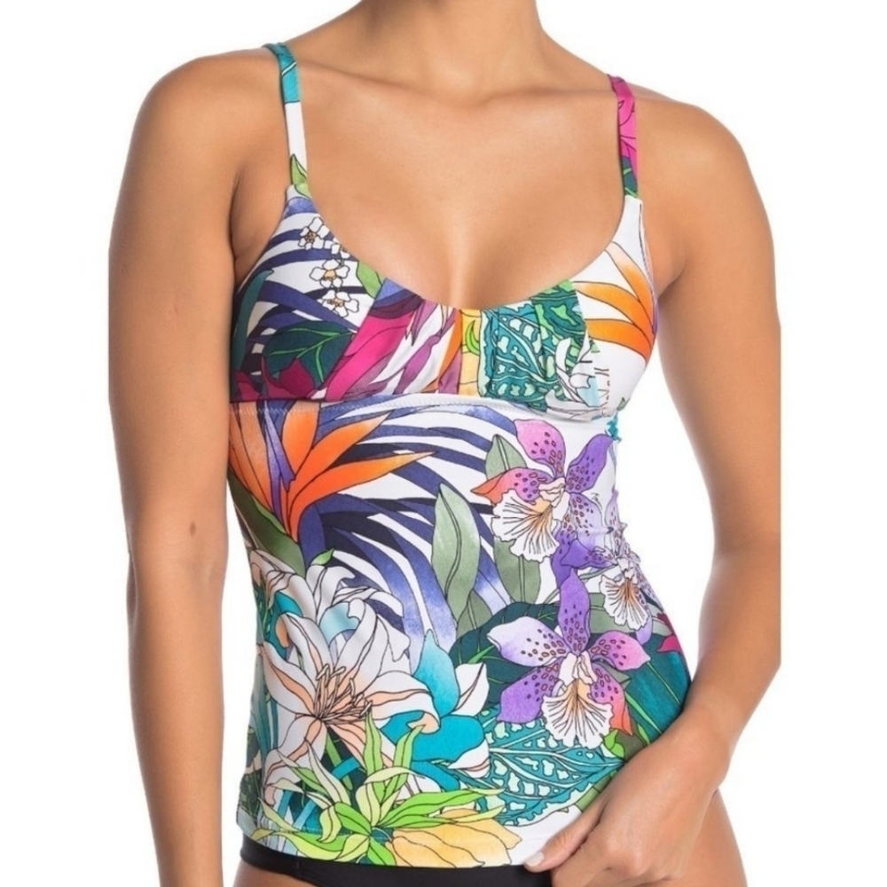Trina Turk Amazonia Tropical Tankini Swimsuit Top 8